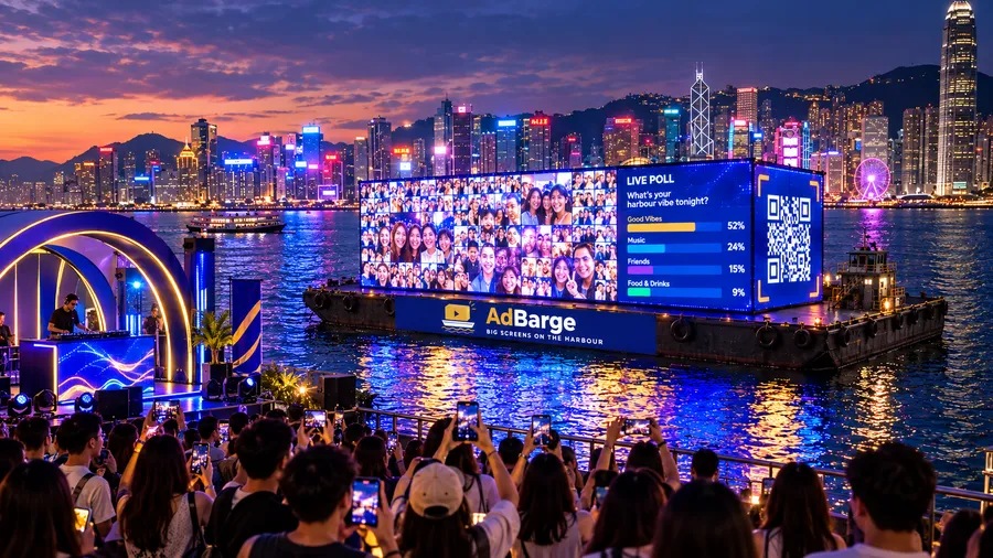 live poll and selfie wall on AdBarge at a dockside event